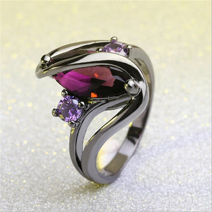 Hot Fashion Luxury Vintage Purple Zircon CZ Crystal Colorful Rings For Women Wedding engagement Jewelry stainless steel  rings